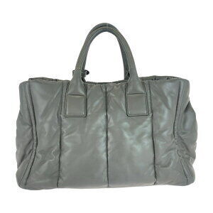 Prada Handbag Plate Bomber Gray Nappa Triangle Logo Leather